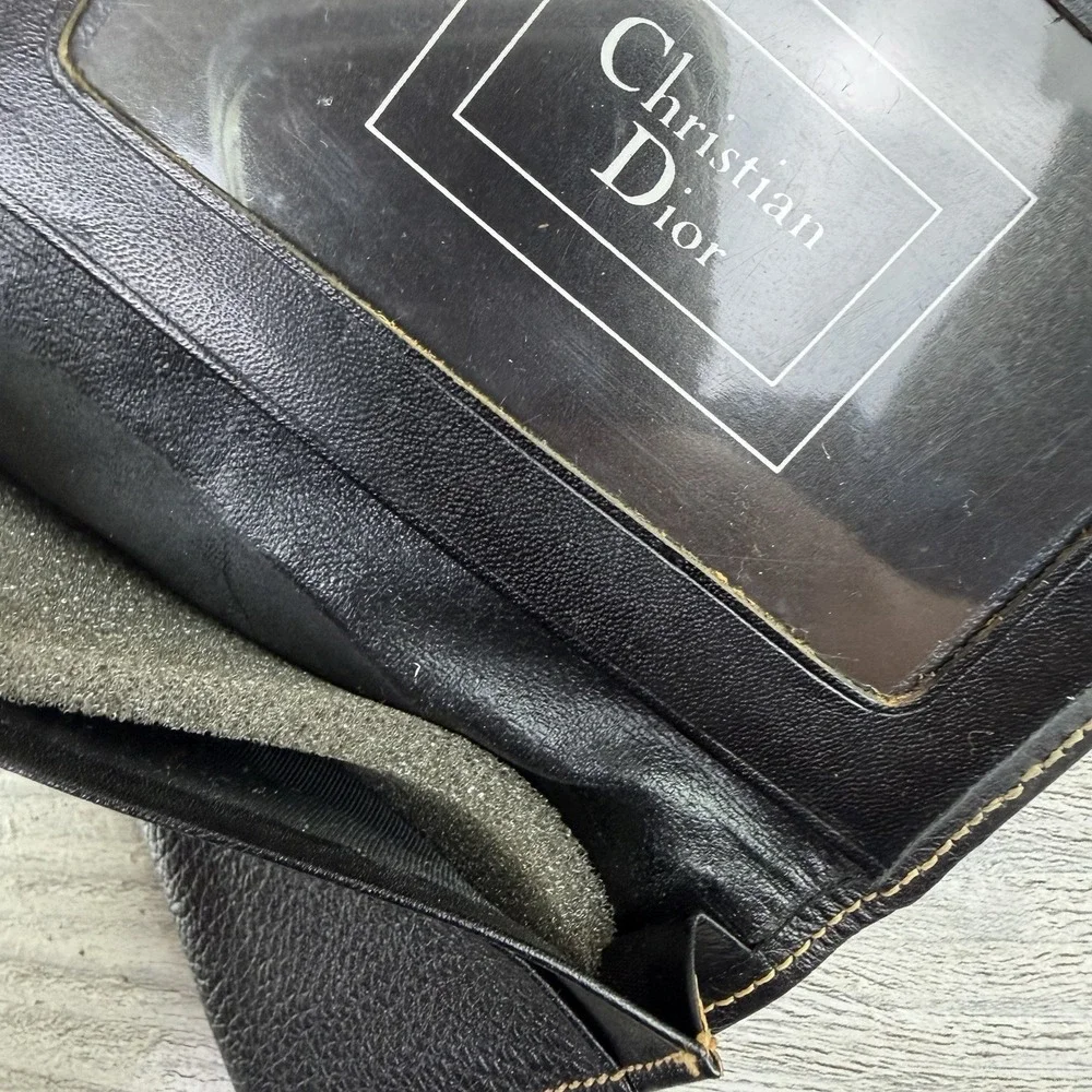 Vintage Christian Dior Leather Checkbook Cover Wallet Black Brown ID Holder